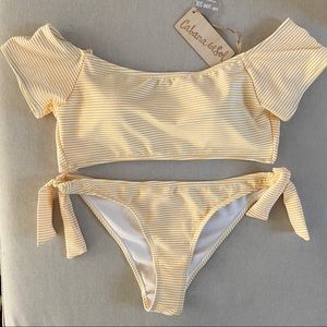 NWT Striped Tie Back Off the Shoulder Bikini Set